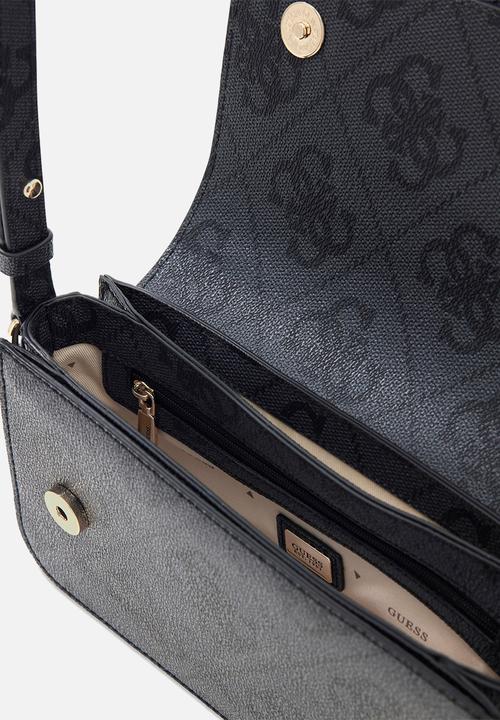 GUESS - Janie Logo Convertible Crossbody Flap Bag-Coal Logo