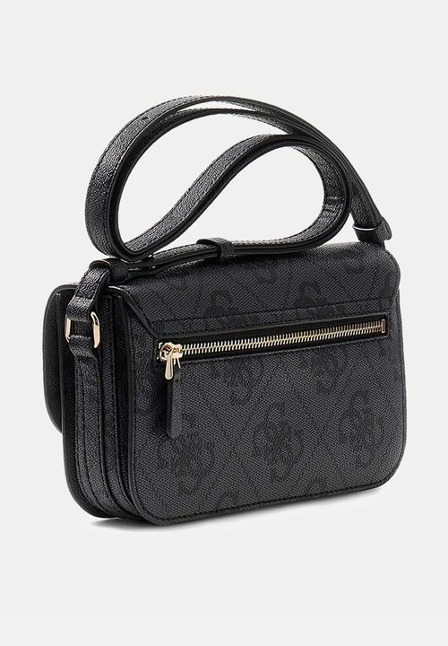GUESS - Janie Logo Convertible Crossbody Flap Bag-Coal Logo