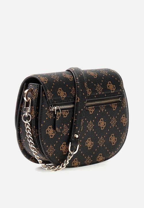 GUESS - Emelie Logo Flap Shoulder Bag - Espresso Logo