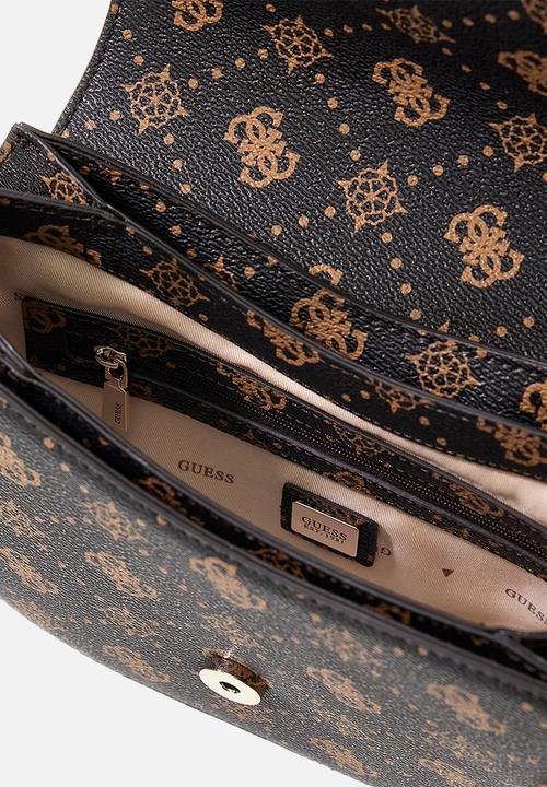 GUESS - Emelie Logo Flap Shoulder Bag - Espresso Logo