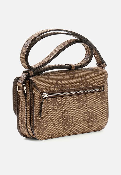 GUESS - Janie Logo Convertible Crossbody Flap Bag-Latte Logo
