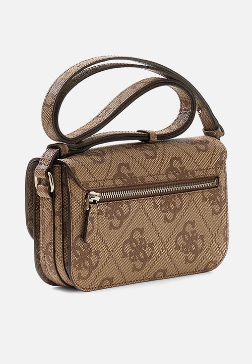 GUESS - Janie Logo Convertible Crossbody Flap Bag-Latte Logo