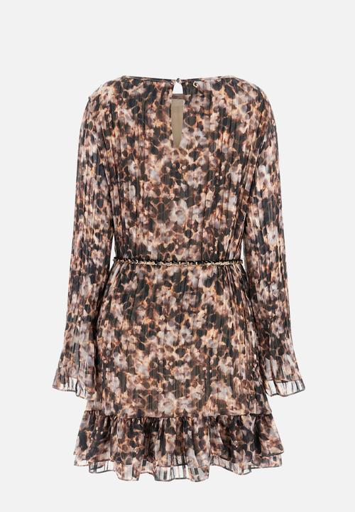 GUESS - Long sleeve Ilenia Pleat Dress - Safari Bloom Print