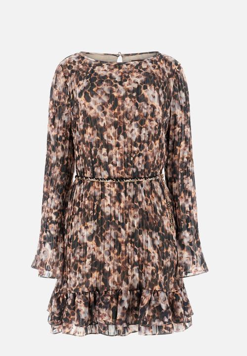 GUESS - Long sleeve Ilenia Pleat Dress - Safari Bloom Print