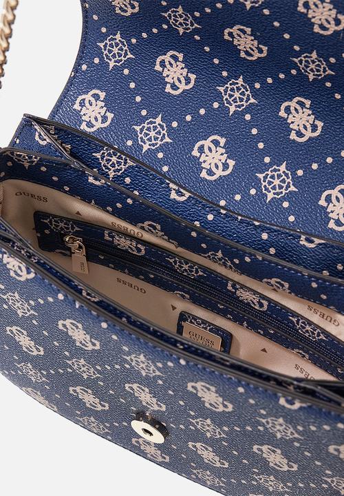 GUESS - Emelie Logo Flap Shoulder Bag-Navy Logo