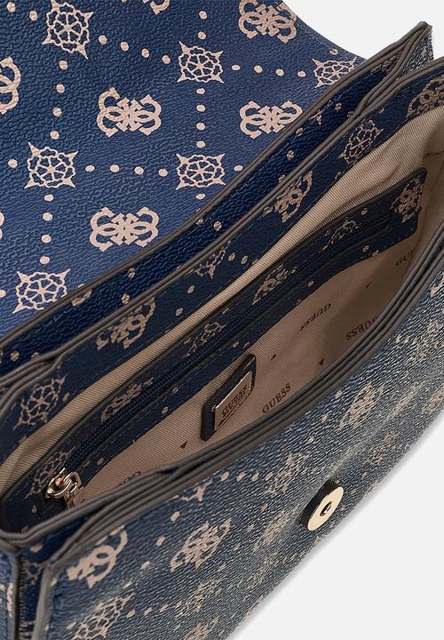 GUESS - Emelie Logo Flap Shoulder Bag-Navy Logo