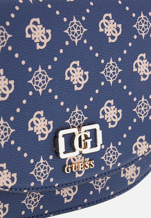 GUESS - Emelie Logo Flap Shoulder Bag-Navy Logo