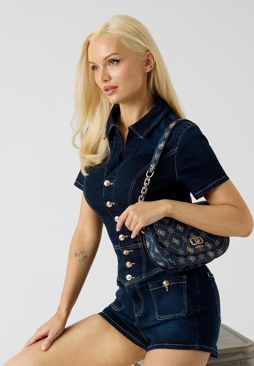 GUESS - Emelie Logo Flap Shoulder Bag-Navy Logo