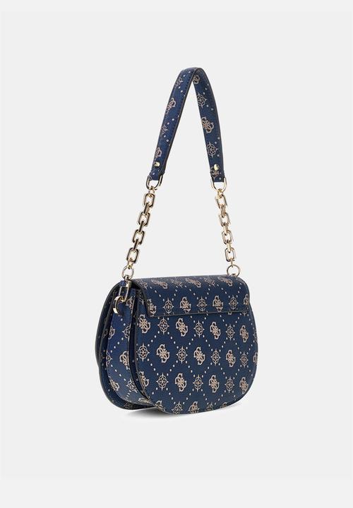 GUESS - Emelie Logo Flap Shoulder Bag-Navy Logo