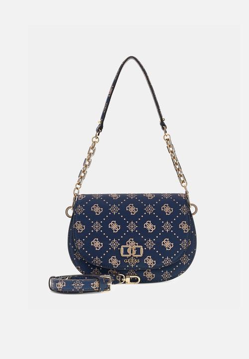 GUESS - Emelie Logo Flap Shoulder Bag-Navy Logo