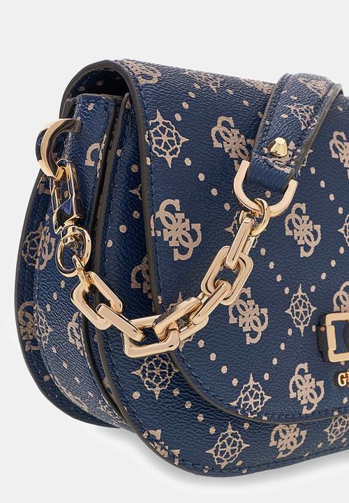 GUESS - Emelie Logo Flap Shoulder Bag-Navy Logo
