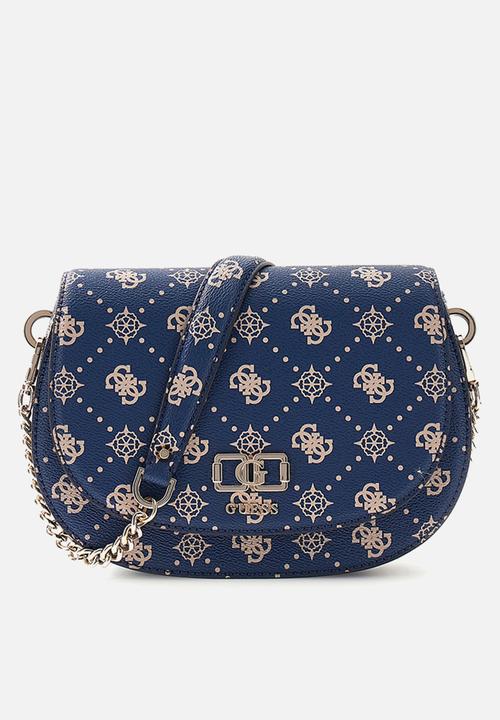 GUESS - Emelie Logo Flap Shoulder Bag-Navy Logo
