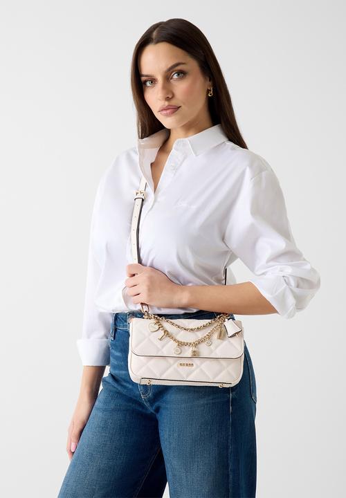 GUESS - Libby Flap Crossbody Bag - Off White