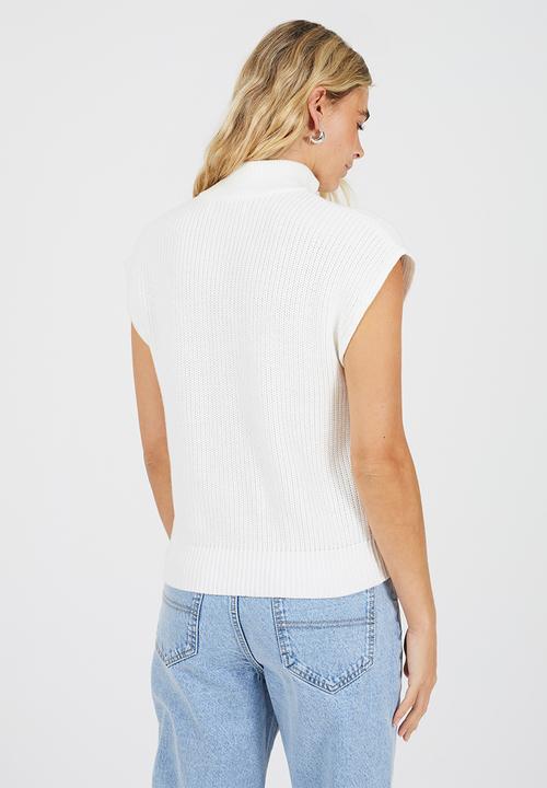 Brave Soul - Ladies Collared Half Zip Neck Oversized Tank - White