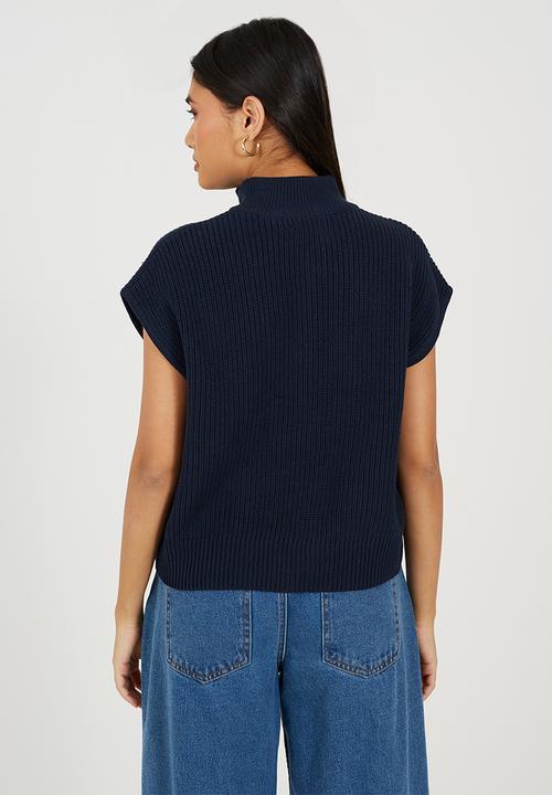 Brave Soul - Ladies Collared Half Zip Neck Oversized Tank - Navy