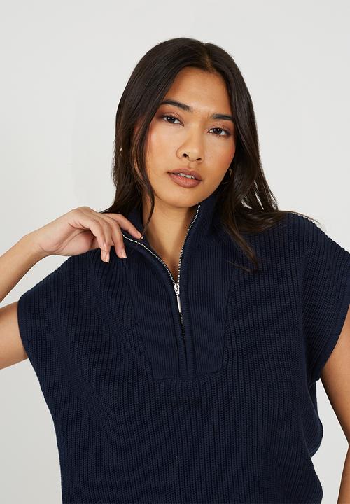 Brave Soul - Ladies Collared Half Zip Neck Oversized Tank - Navy