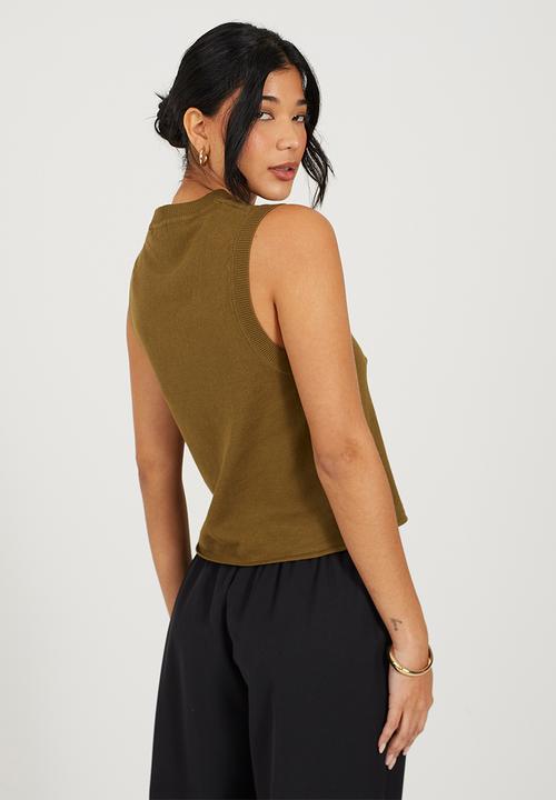 Brave Soul - Ladies Knit Crew Neck Tank - Khaki