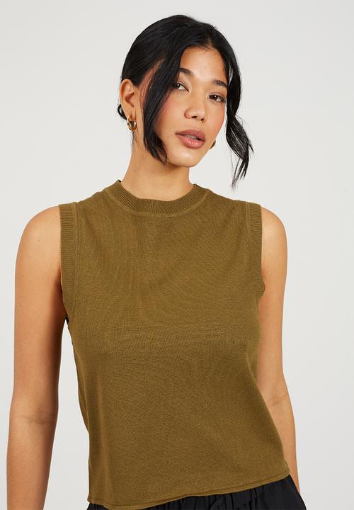 Brave Soul - Ladies Knit Crew Neck Tank - Khaki