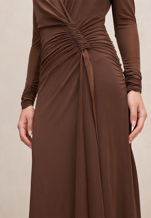 Forever New - Amara draped mesh maxi dress in chocolate