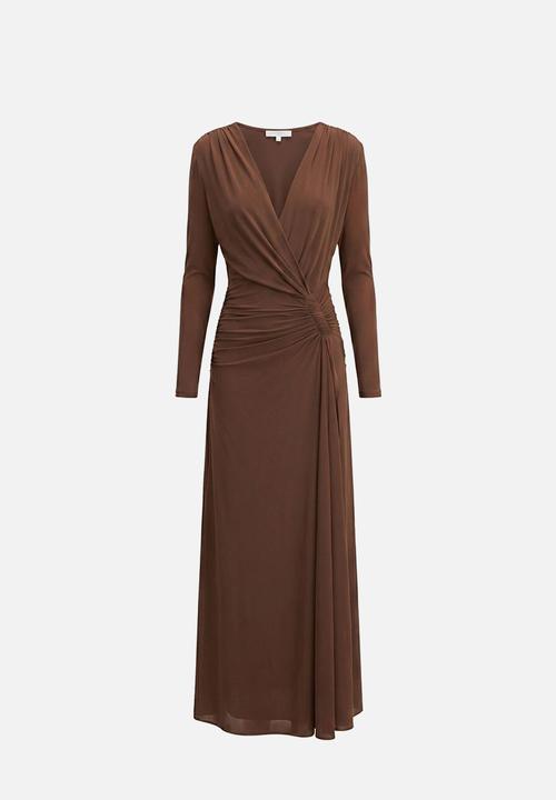 Forever New - Amara draped mesh maxi dress in chocolate