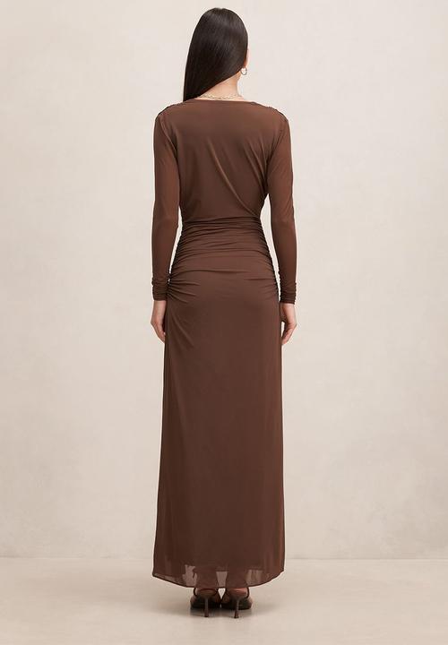 Forever New - Amara draped mesh maxi dress in chocolate