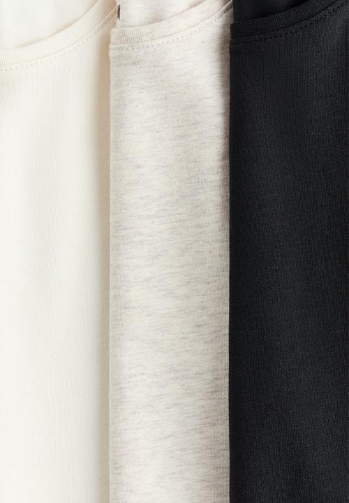 H&M - 3 pack long-sleeved tops - light beige marl/white/black