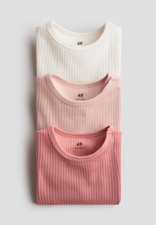 H&M - 3 pack ribbed bodysuits - pink/cream
