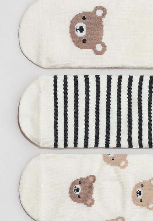 H&M - 4 pack socks - cream/teddy bears