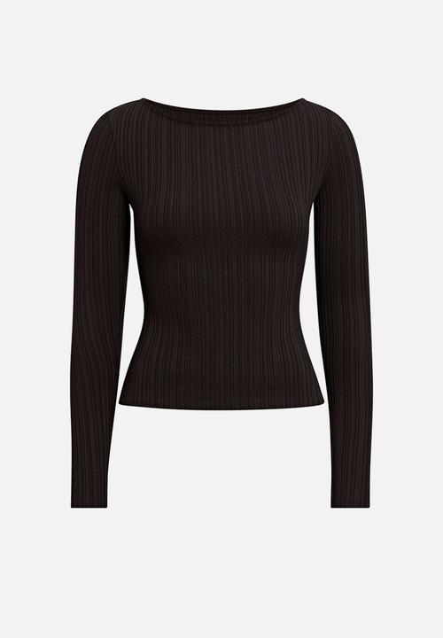 Forever New - Minka rib boat neck top in black