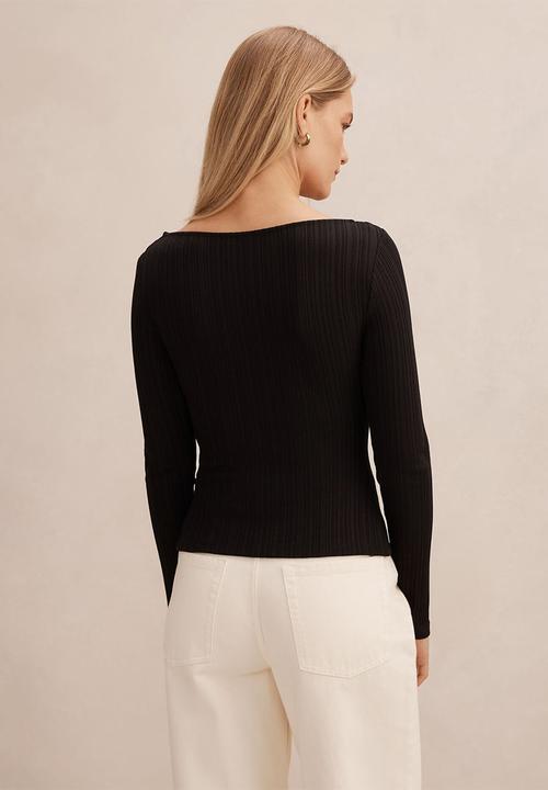Forever New - Minka rib boat neck top in black