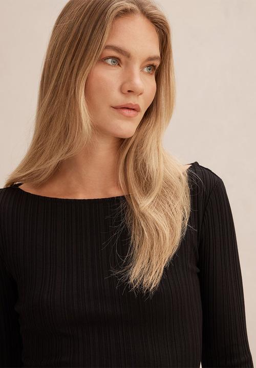Forever New - Minka rib boat neck top in black