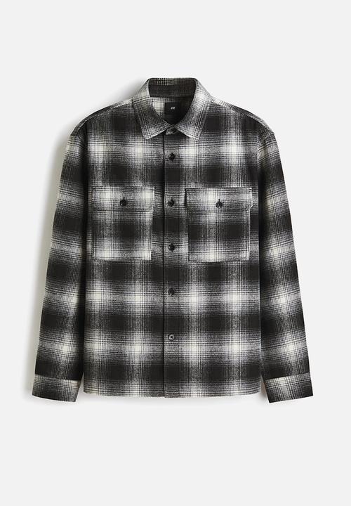 H&M - Regular fit flannel overshirt - dark grey/checked
