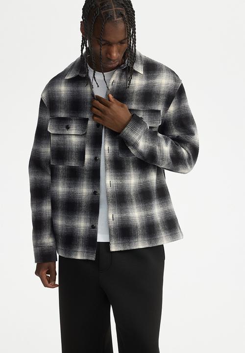 H&M - Regular fit flannel overshirt - dark grey/checked