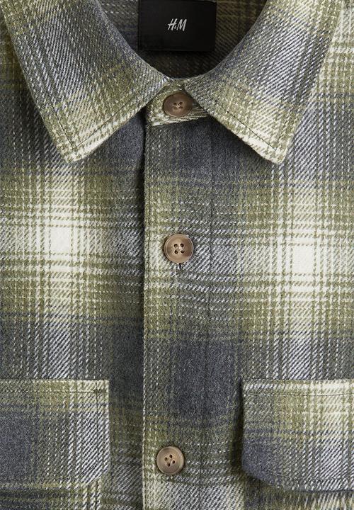 H&M - Regular fit flannel overshirt - dark khaki green/checked