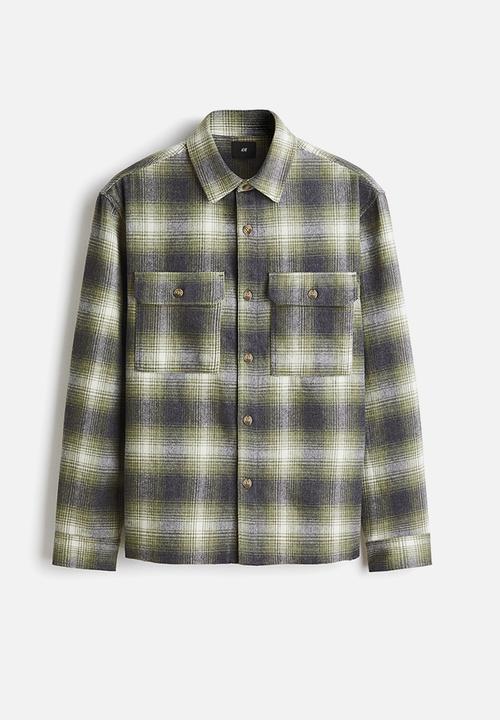 H&M - Regular fit flannel overshirt - dark khaki green/checked