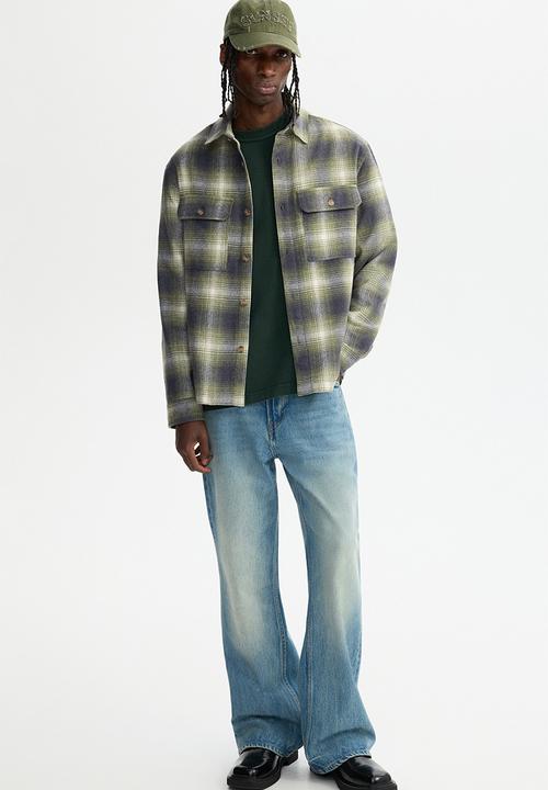 H&M - Regular fit flannel overshirt - dark khaki green/checked