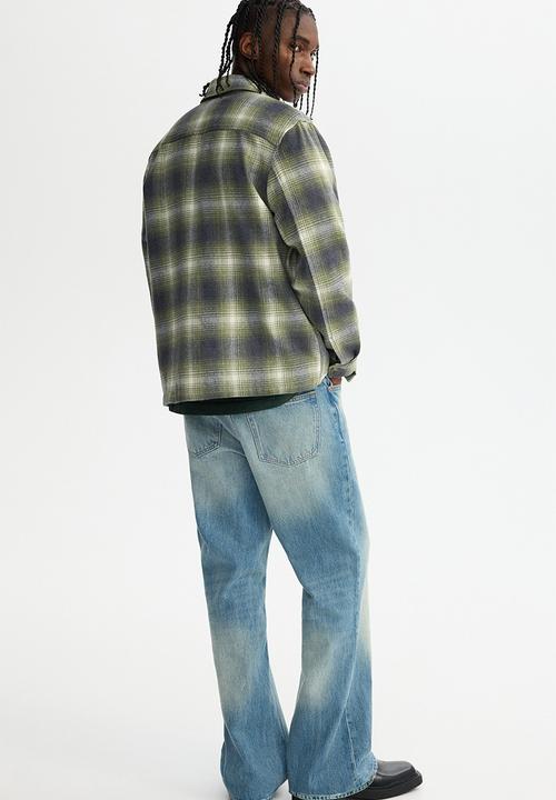 H&M - Regular fit flannel overshirt - dark khaki green/checked