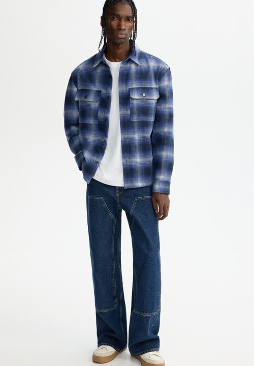 H&M - Regular fit flannel overshirt - dark blue/checked