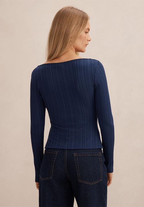 Forever New - Minka rib boat neck top in midnight blue