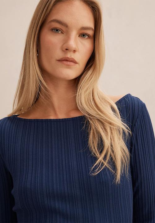 Forever New - Minka rib boat neck top in midnight blue