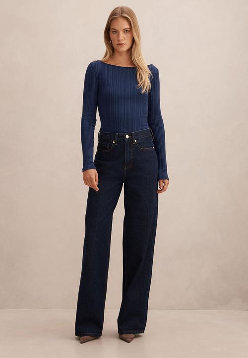 Forever New - Minka rib boat neck top in midnight blue