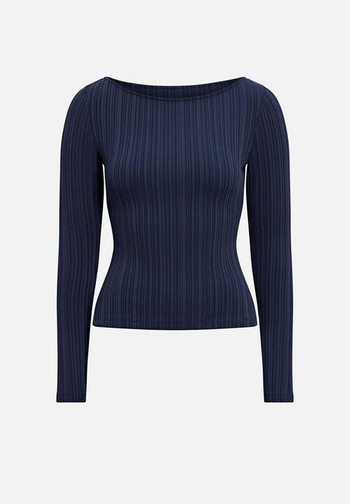Forever New - Minka rib boat neck top in midnight blue