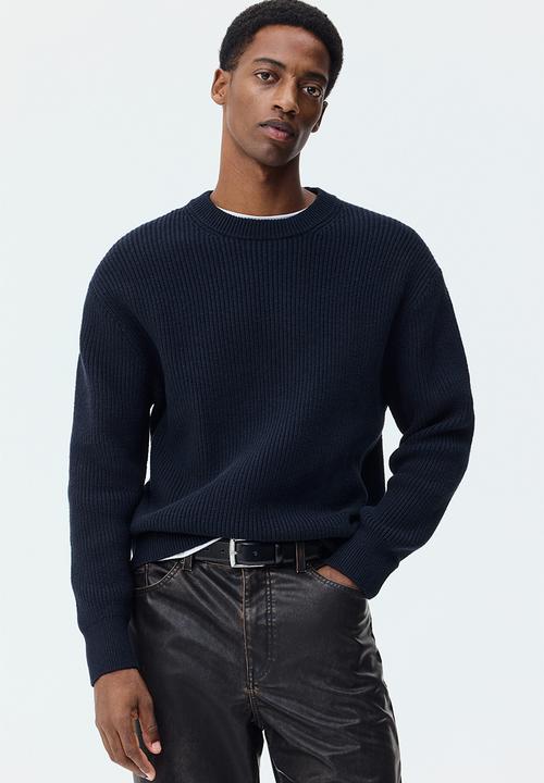 Relaxed fit knitted jumper - navy blue - 1311085002