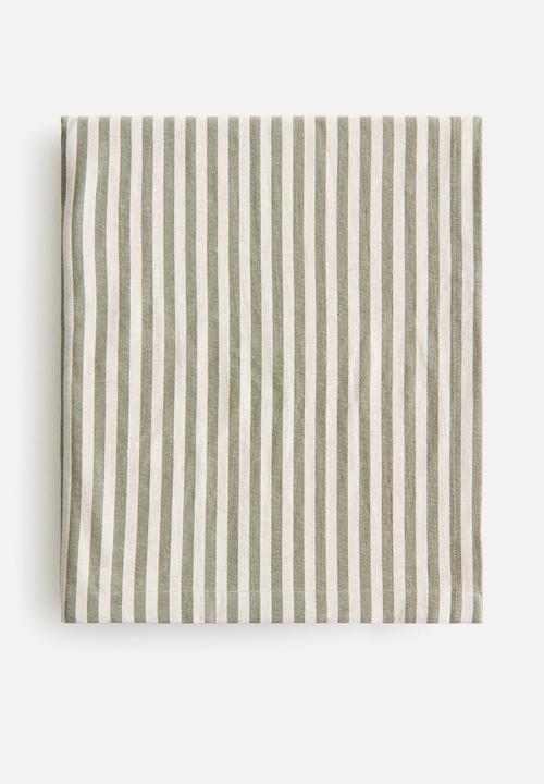 H&M - Linen-blend tablecloth - khaki green/striped