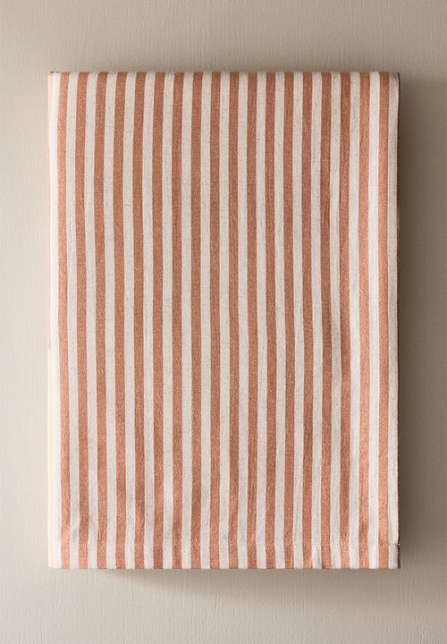 Linen-blend tablecloth - orange/striped