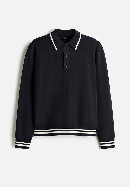 H&M - Relaxed fit long-sleeved polo shirt - dark blue/stripes