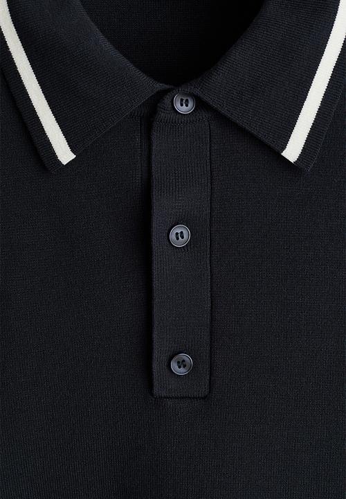 H&M - Relaxed fit long-sleeved polo shirt - dark blue/stripes