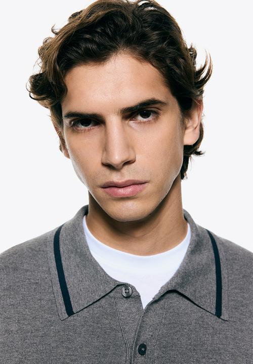 H&M - Relaxed fit long-sleeved polo shirt - dark grey/stripes