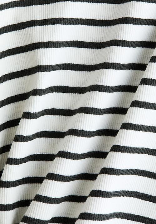 H&M - Frill-trimmed cotton top - white/black striped