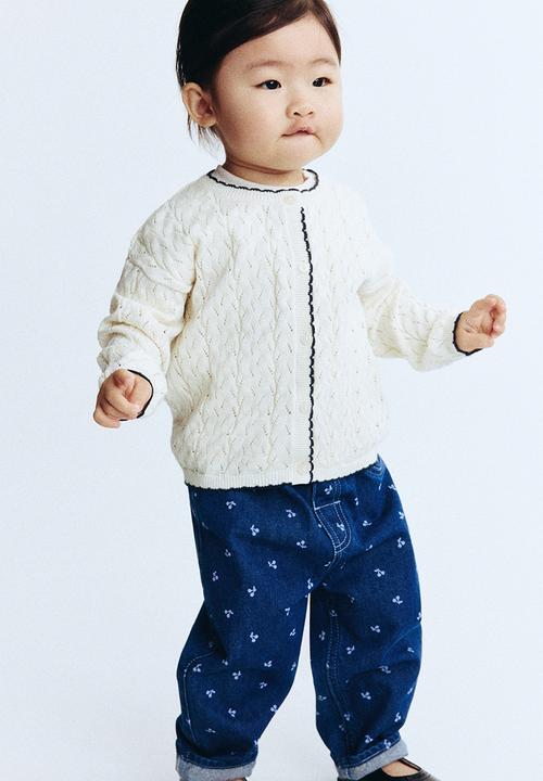 H&M - Cotton trousers - dark denim blue/cherries
